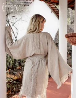 Wide Sleeve Short Kimono / Beige