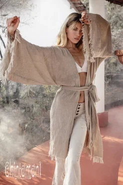 Wide Sleeve Short Kimono / Beige