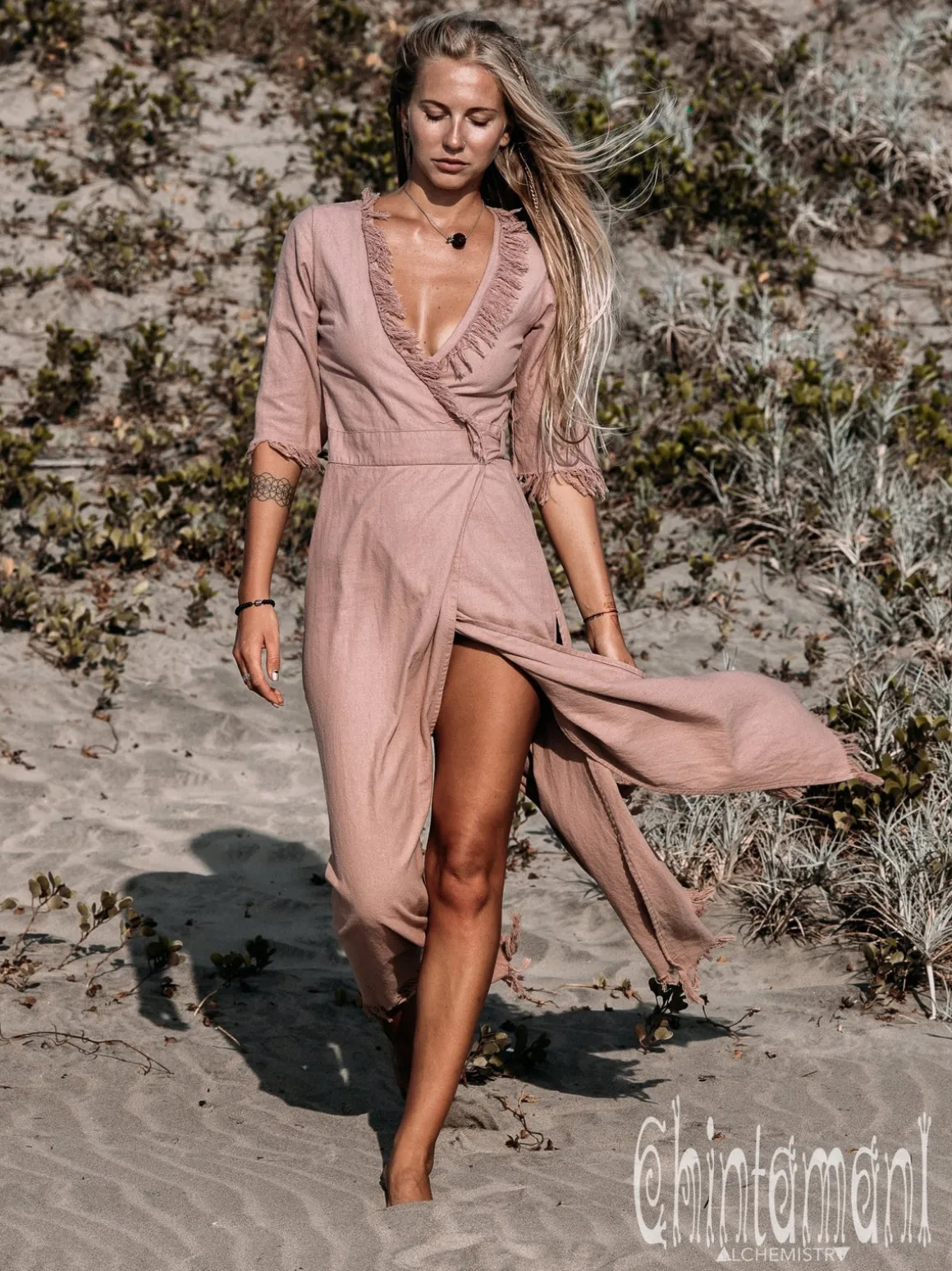Wrap Boho Dress / Dusty Rose