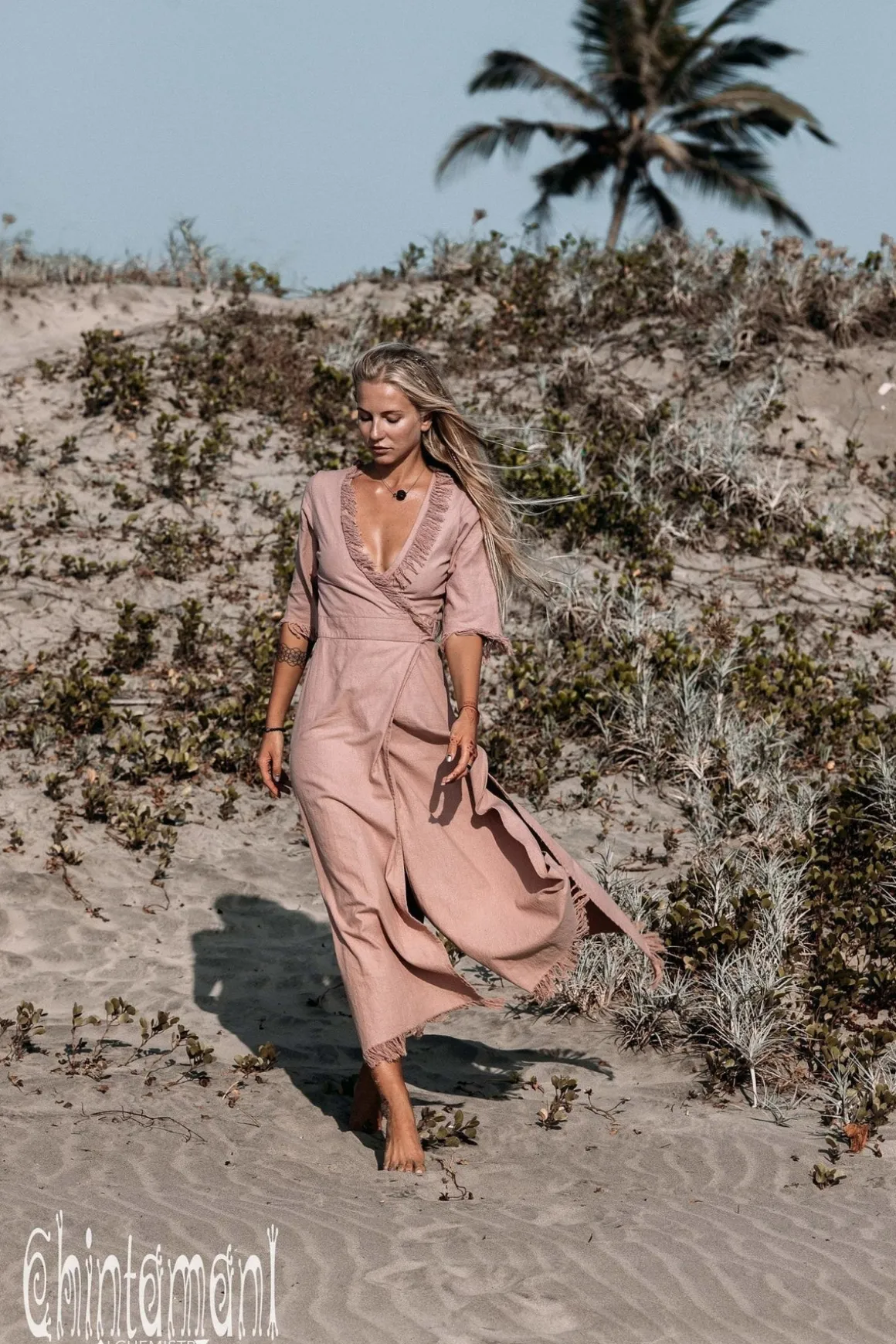 Wrap Boho Dress / Dusty Rose