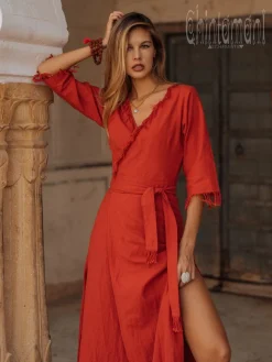 Wrap Boho Dress / Red Ochre