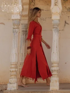 Wrap Boho Dress / Red Ochre