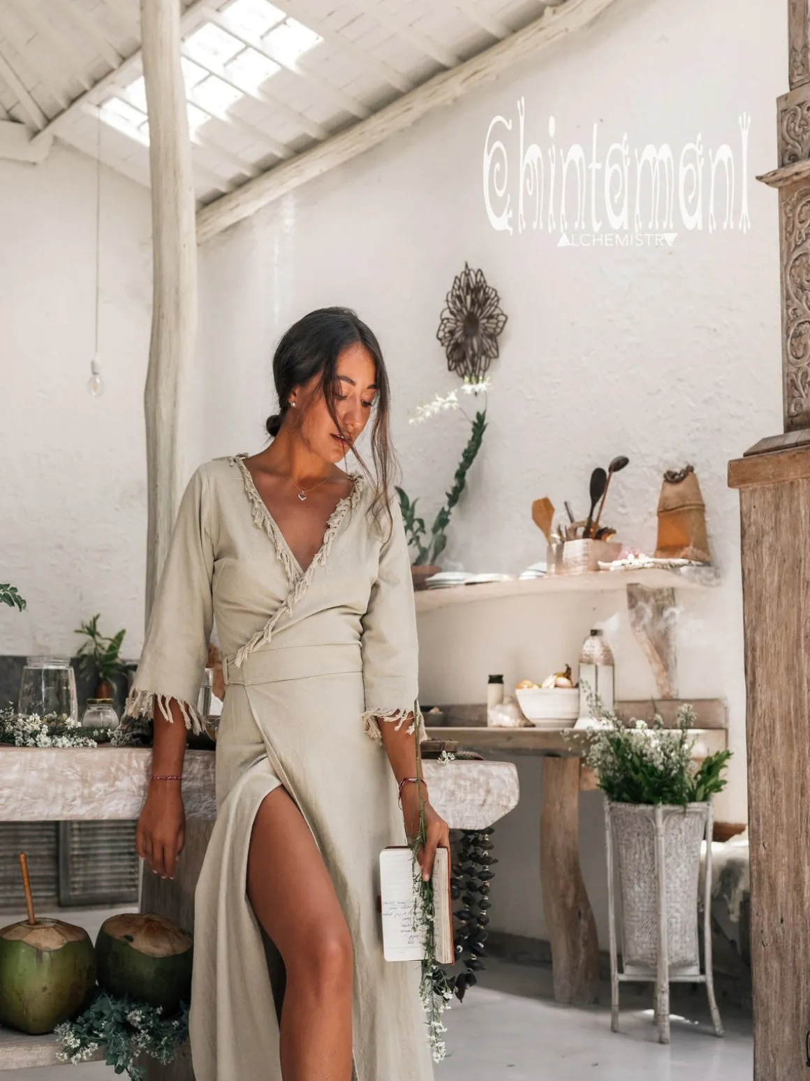 Wrap Boho Dress / Sage Green