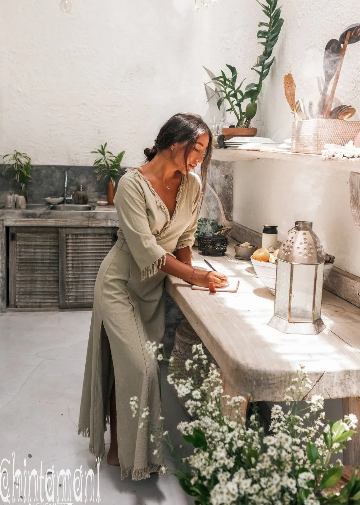 Wrap Boho Dress / Sage Green