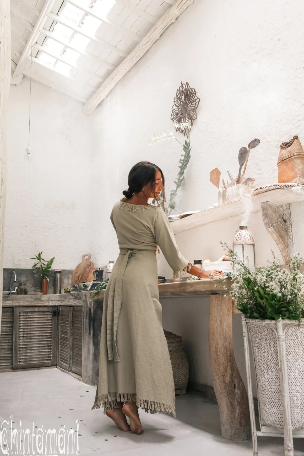 Wrap Boho Dress / Sage Green