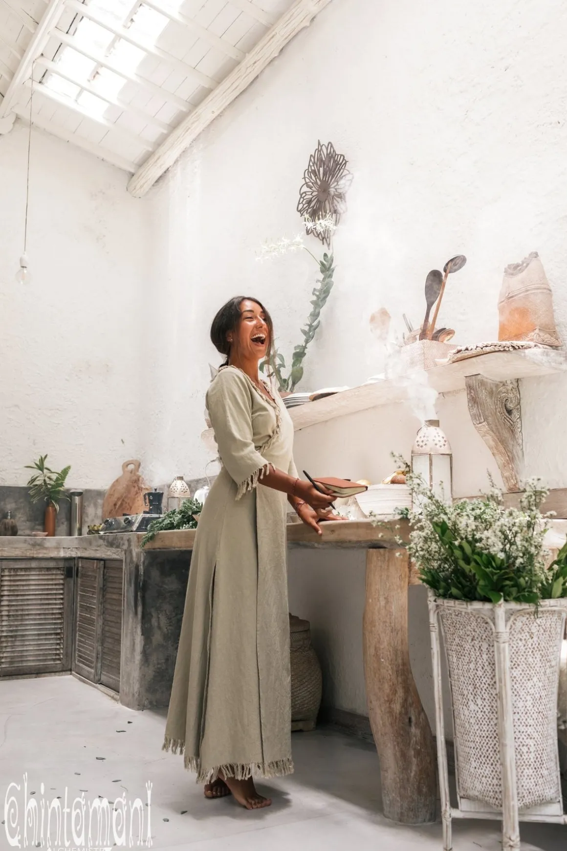 Wrap Boho Dress / Sage Green