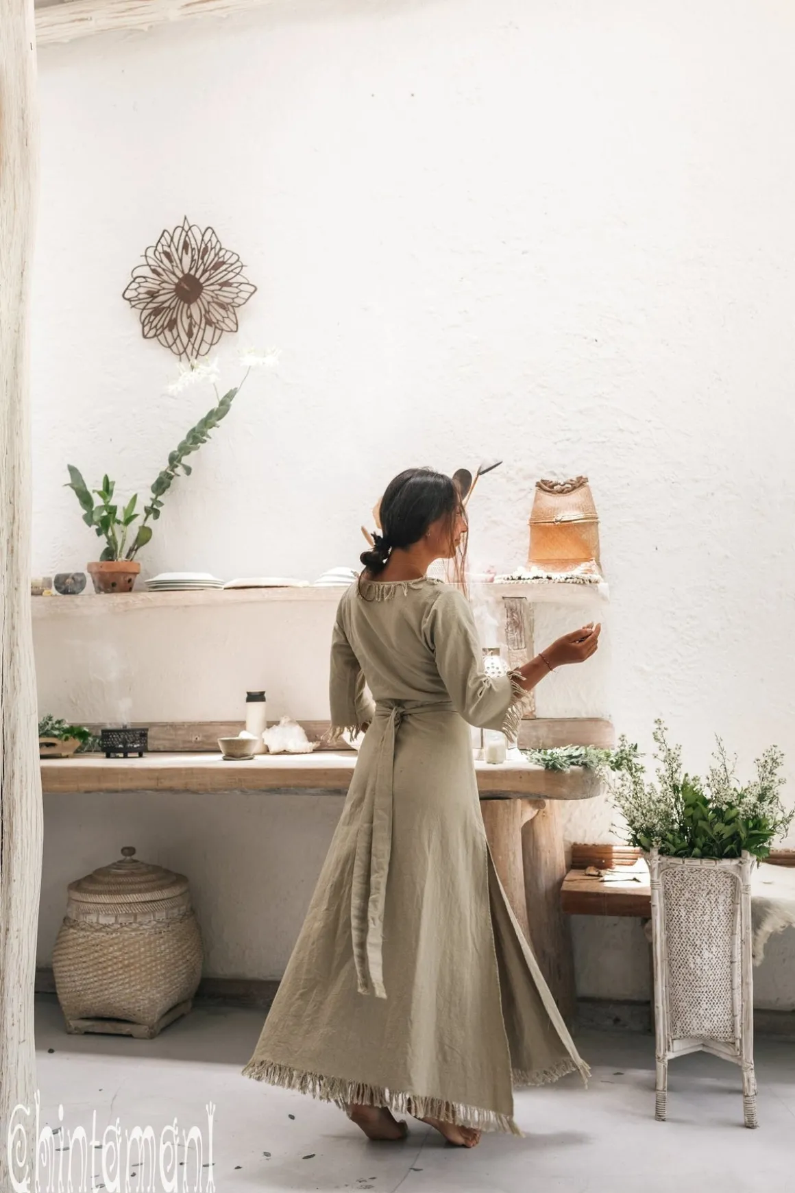 Wrap Boho Dress / Sage Green